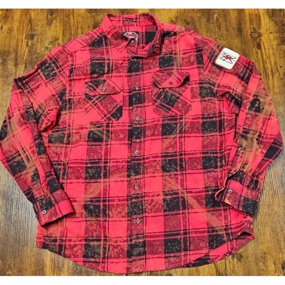 Angry Minnow Vintage Red Plaid Flannel Shirt ZZ TOP Tonnage Tour Size XL